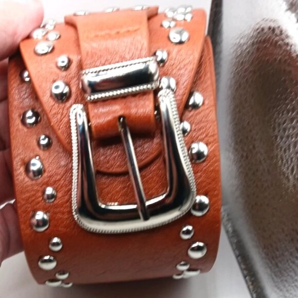 Western Womens Brown Wide Leather Studded Belt New Waist Size 27 To 33 - Picture 2 of 10